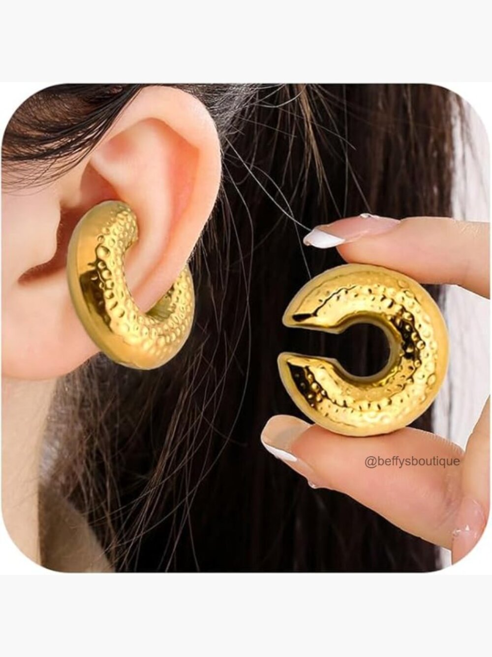 Chunky Gold Ear Cuffs Non Piercing Clip On Huggie Hoop Earrings